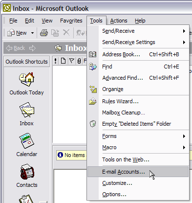 outlook 2002 email accounts